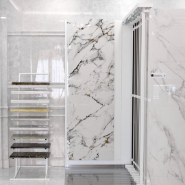 Керамогранит Motto N100143 15мм Арабескато Голд Полированный (Arabescato Gold Glossy) 80x240