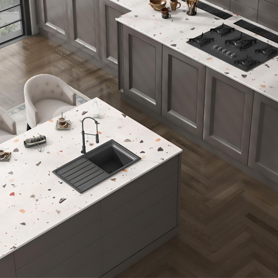 Керамогранит Motto N100133 15мм Тераццо Вайт Матовый (Terrazzo White Digi Matt) 80x240