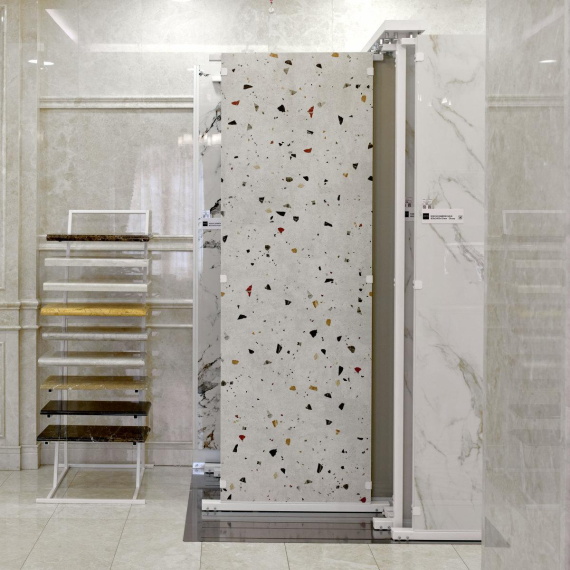 Керамогранит Motto N100133 15мм Тераццо Вайт Матовый (Terrazzo White Digi Matt) 80x240