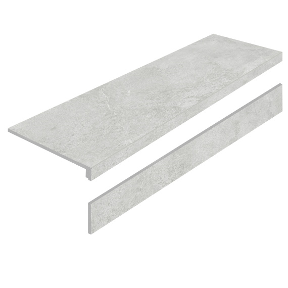 Ступень L керамогранит LIMESTONE BIANCO 32X120 AS с подступенником УТ-00001231