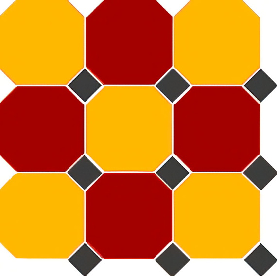 Керамогранит Top Cer 4421/20 OCT14-B Brick Red 20 Ochre Yellow 21 OCTAGON/Black 14 Dots 30x30
