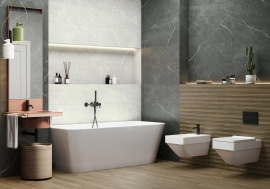 Плитка Delacora Рокстайл темно-серый (Rockstyle Graphite) WT93ROK25R 30x90
