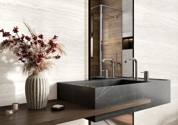 Керамогранит LCM 60120TVW00M Травертин Ворлд белый (Travertine World White) матовый карвинг 60x120