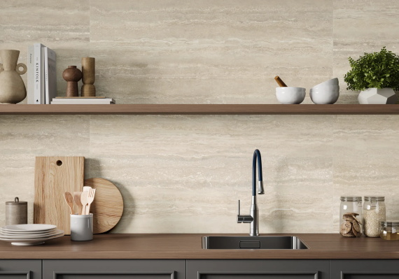 Керамогранит LCM 60120TVW01M Травертин Ворлд айвори (Travertine World Ivory) матовый карвинг 60x120