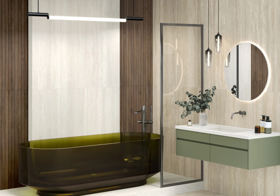 Керамогранит LCM 60120TVW11M Травертин Ворлд бежевый (Travertine World Beige) матовый карвинг 60x120