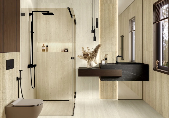 Керамогранит LCM 60120TVW18M Травертин Ворлд латте (Travertine World Latte) матовый карвинг 60x120