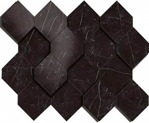 Керамогранит Atlas Concorde Italy AS4B Marvel Nero Marquina Mosaico Esagono 3D 28.2x35.3