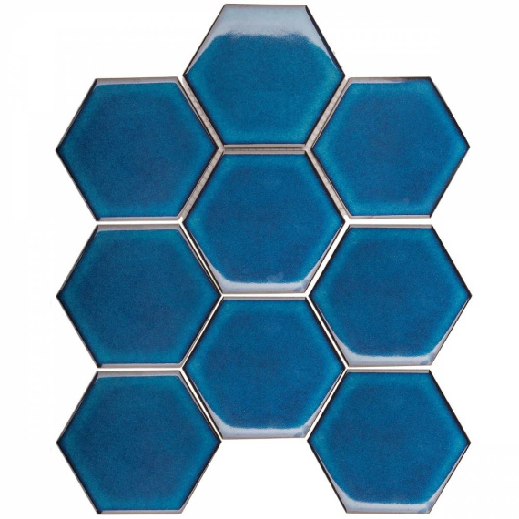 Мозаика JJFQ80048 Hexagon big Deep Blue Glossy 25.6х29.5х6 С0004060