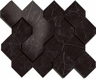 Керамогранит Atlas Concorde Italy AS4B Marvel Nero Marquina Mosaico Esagono 3D 28.2x35.3